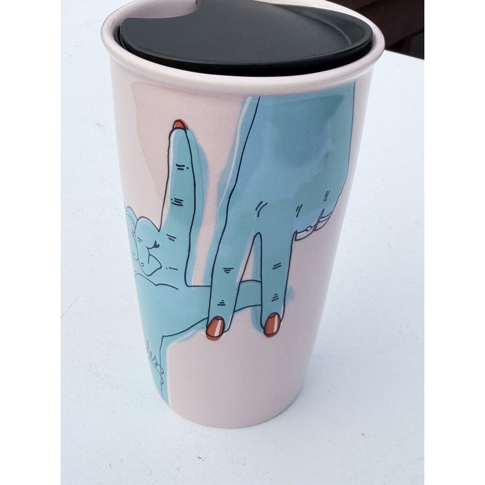 Starbucks, Los Angeles, Ceramic Traveler, Tumblr With Blue Hand Design 